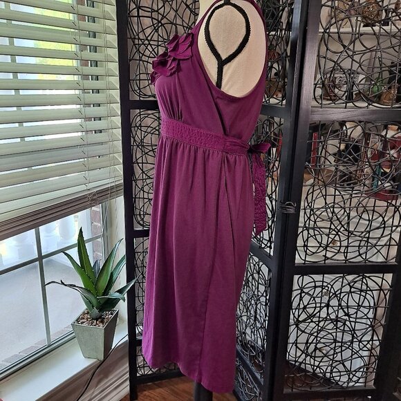 Ann Taylor Loft Size 6 Purple Sleeveless Ruffle Neck Tie Waist Dress EUC - Picture 5 of 13